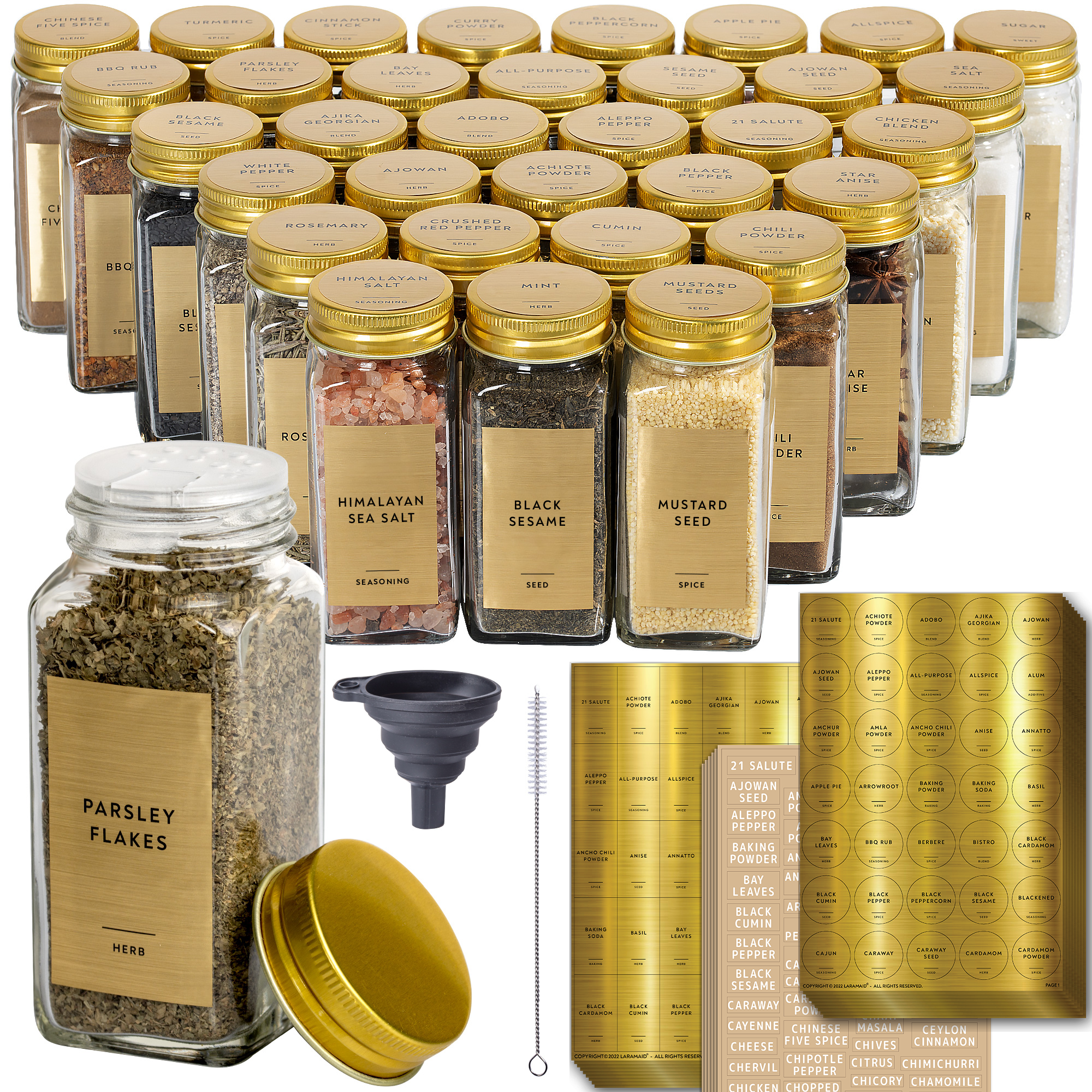 160 Gold Spice Jar Labels: Preprinted Minimalist Gold Foil Vinyl