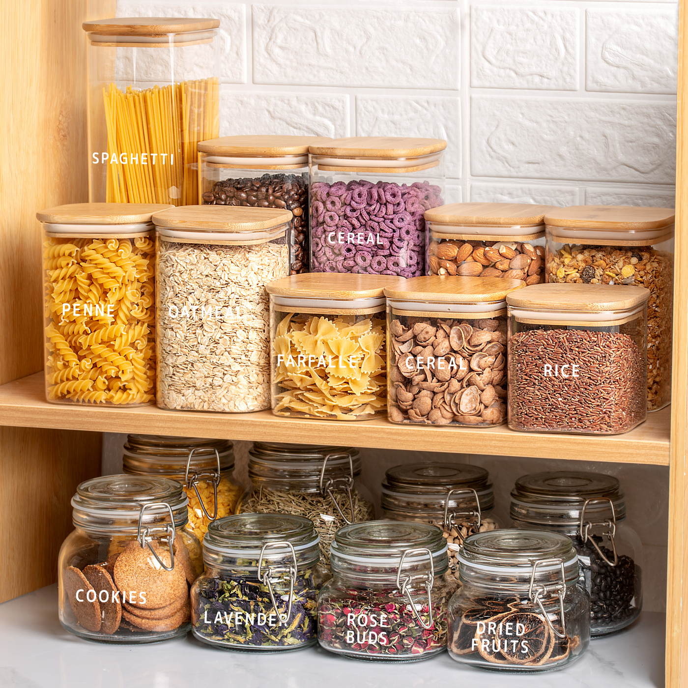 Glass Kitchen Storage Jars, Pantry Jars, Pantry Goals, Glass Jar With  Wooden Top, Borosilicate Glass, Pasta and Cereals, Bulk Foods 