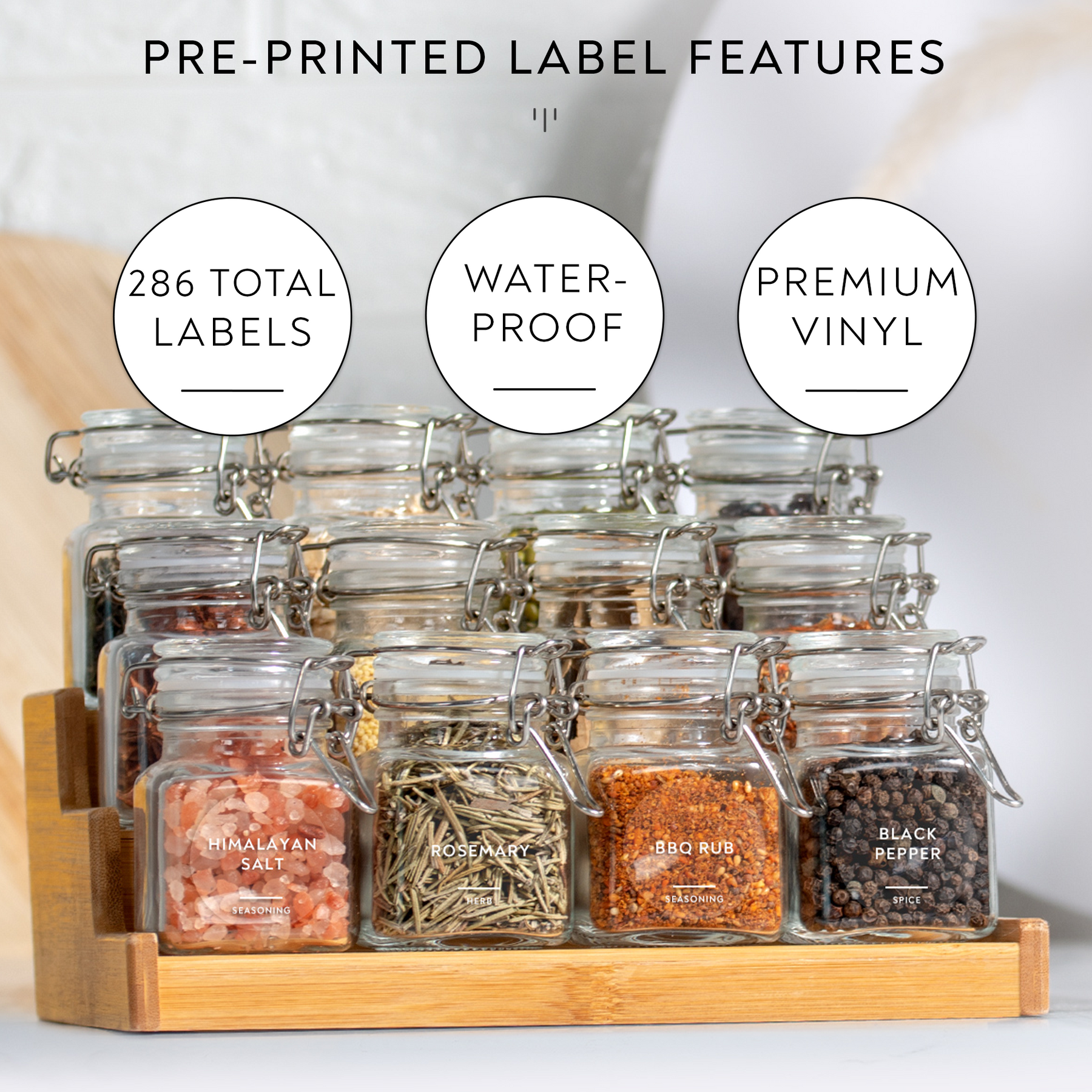 Spice Jar Labels • Rectangle Side + Circle Top • Custom Sizes • Water & Oil  Durable